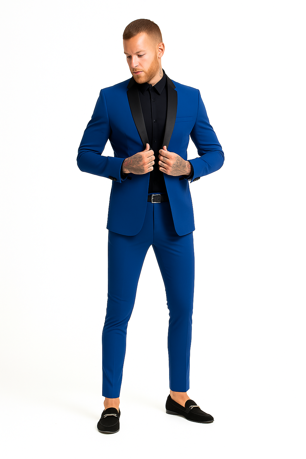 Men's Blue 1 Button Super Skinny Jacket Blazer (comes with black pants)