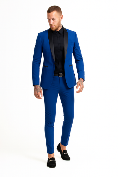 Men's Blue 1 Button Super Skinny Jacket Blazer (comes with black pants)