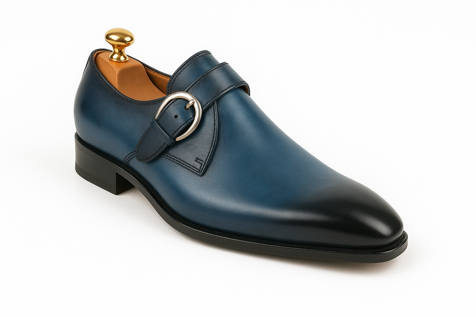 Mens Carrucci Classic Leather Fade Single D-Buckle Monk Strap Dress Shoe in Chestnut