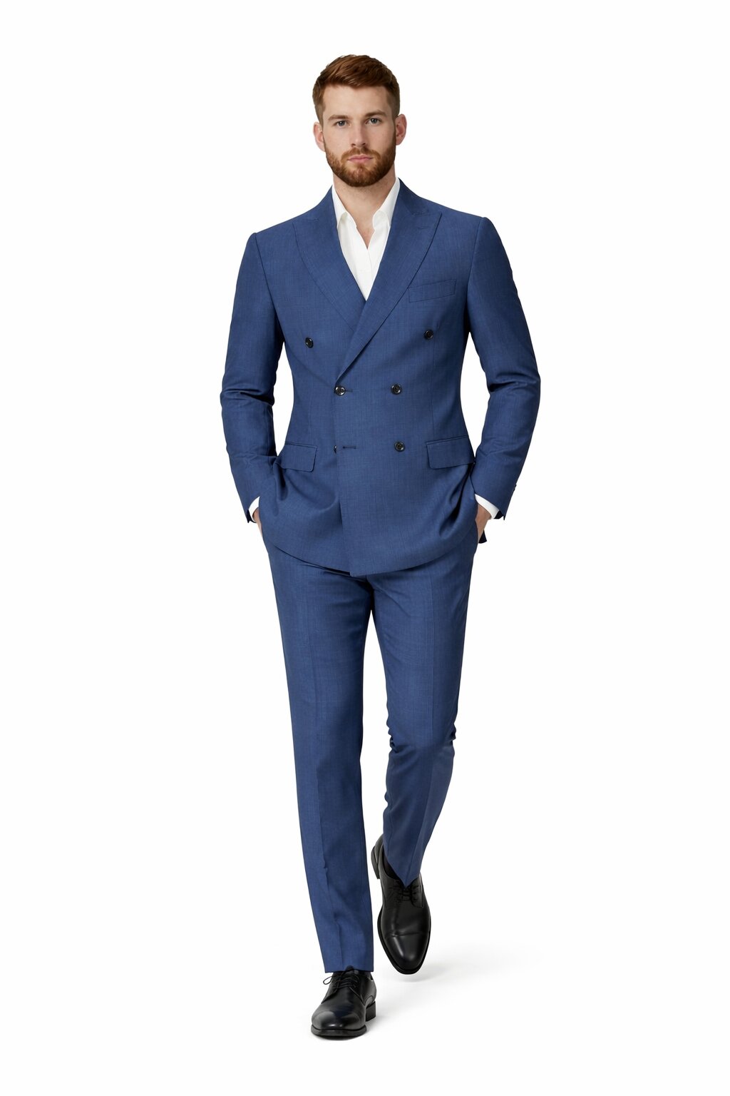 Mens Blue Wool Tiglio Double Breasted Suit – Classic Peak Lapel Suit