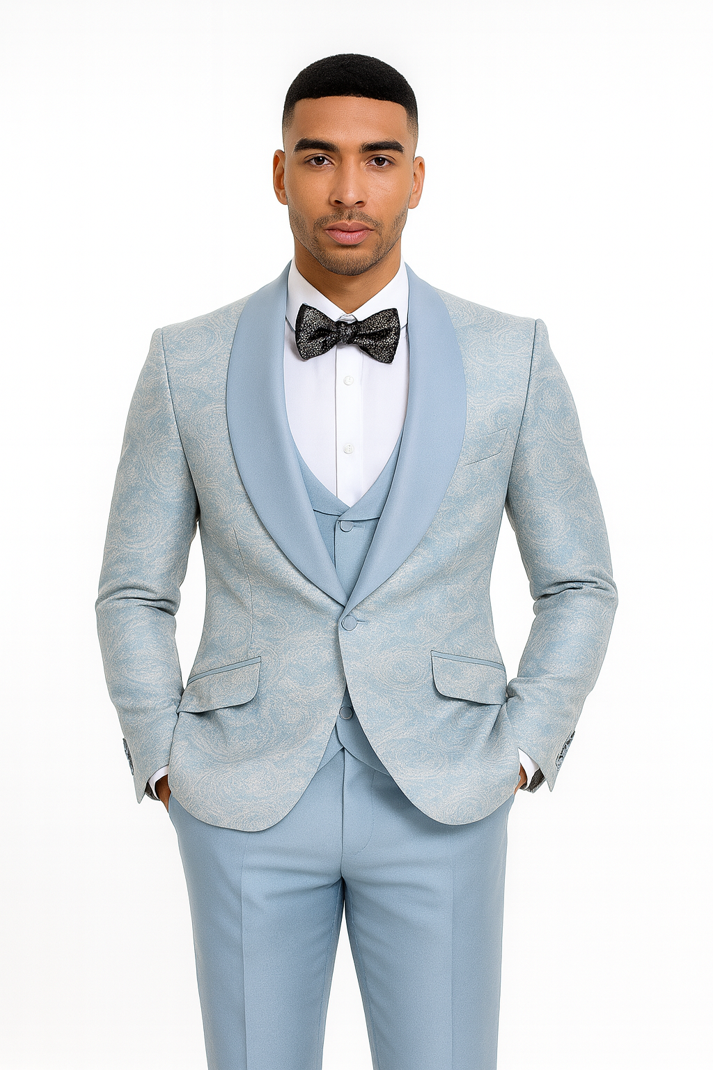 Blue Tuxedo Suit with Double-Breasted Vest by Tazzio