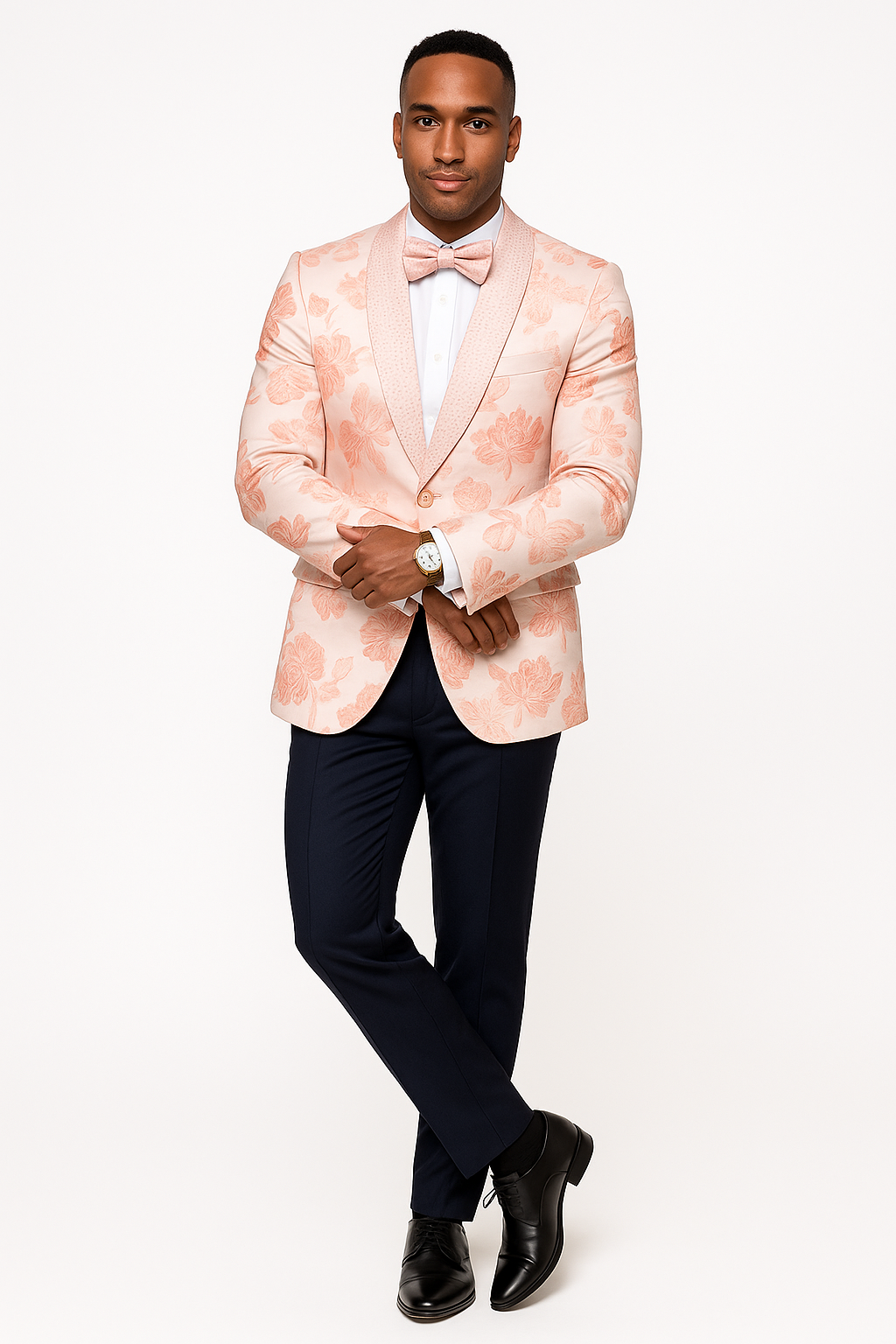 Mens Paisley Jeweled Shawl Prom Tuxedo in Blush Pink