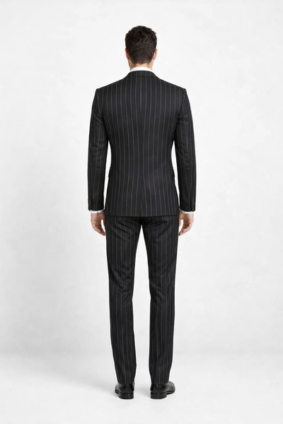 Men's Bold Gangster 1920s Vintage Black and White Gangster Bold Stripe 2 Button Vested Suit