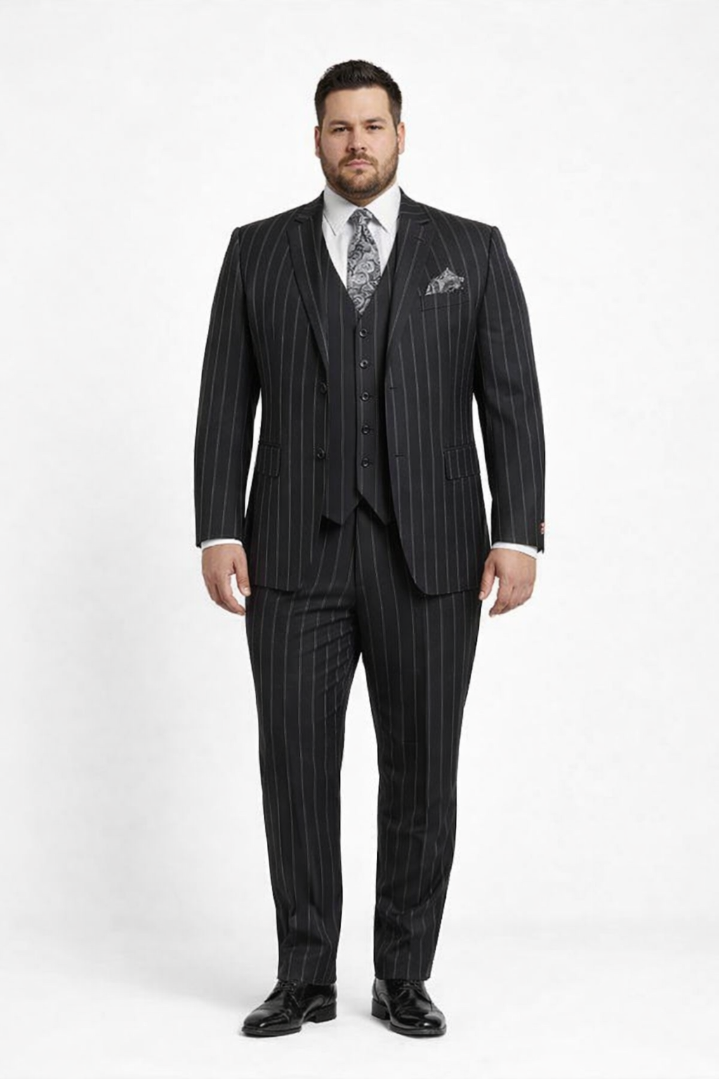 Men's Bold Gangster 1920s Vintage Black and White Gangster Bold Stripe 2 Button Vested Suit