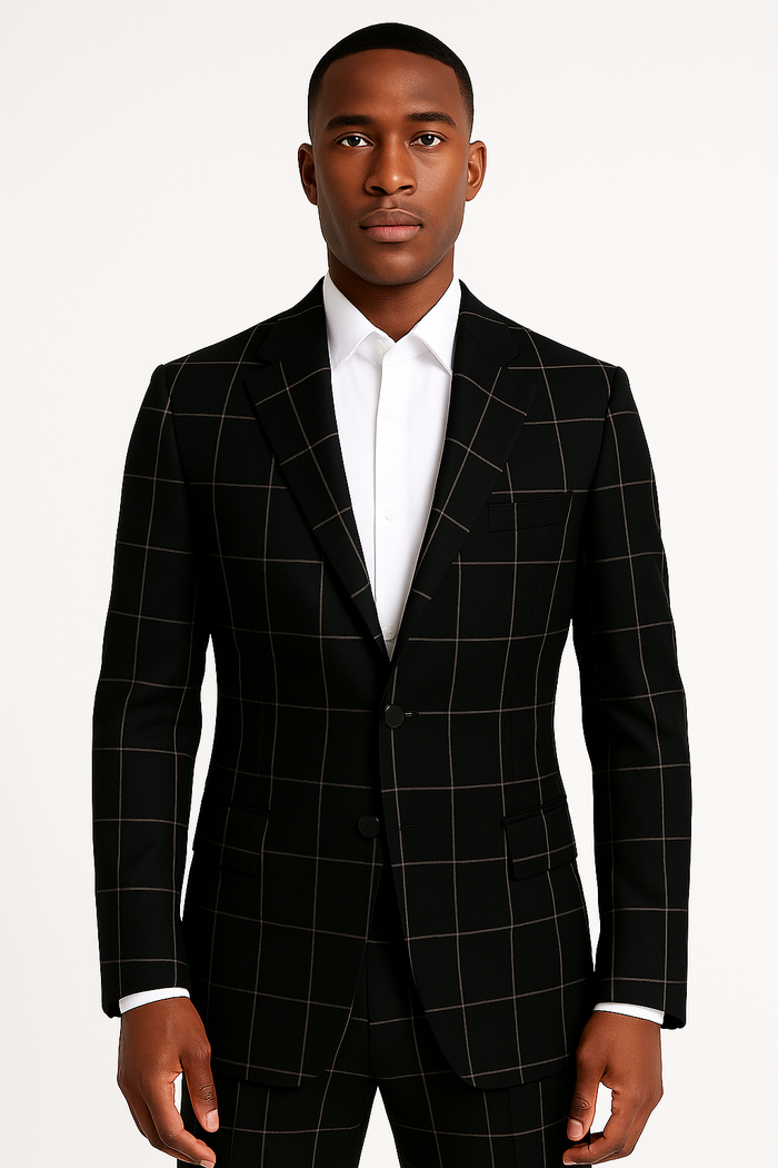 Bold Gangster Plaid Suit - 1920s Mens Fashion Window Pane Suit - Black
