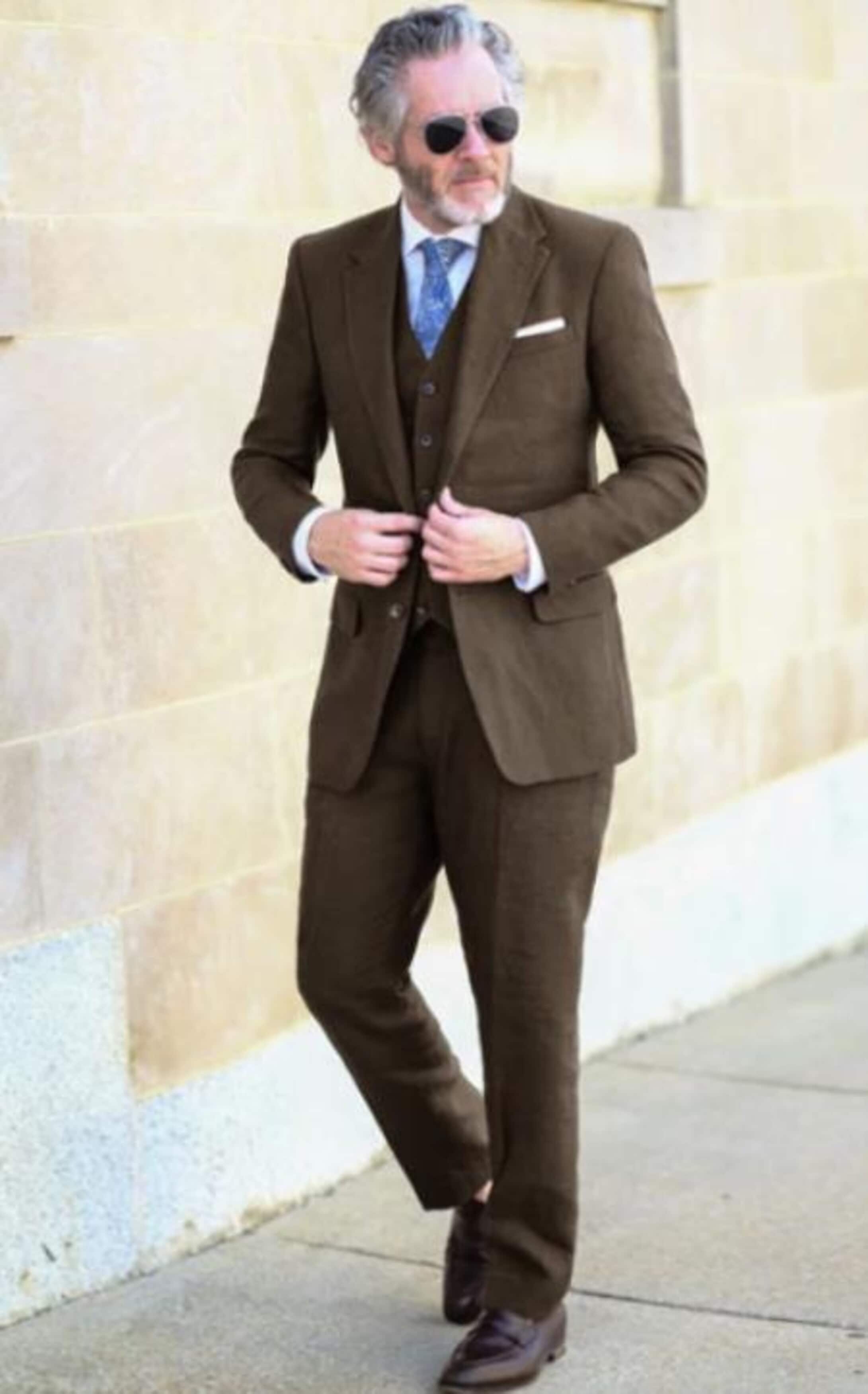 Brown Linen Summer Suit for Men-Beach Wedding