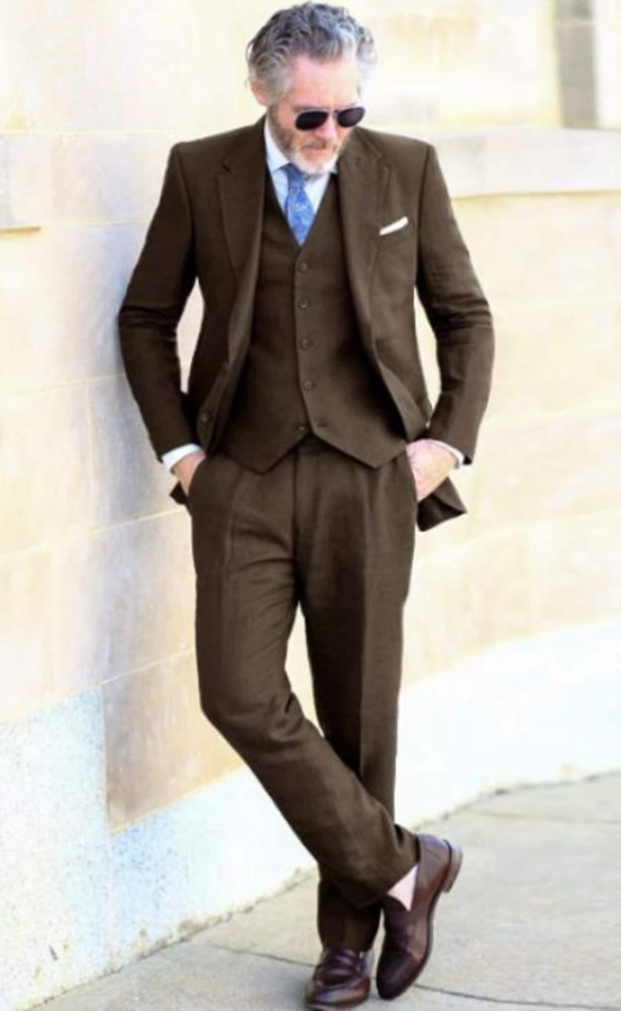 Brown Linen Summer Suit for Men-Beach Wedding