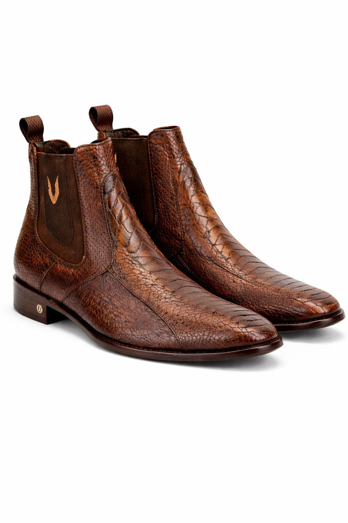 Men's Handmade Brown Vestigium Genuine Ostrich Leg Chelsea Boots