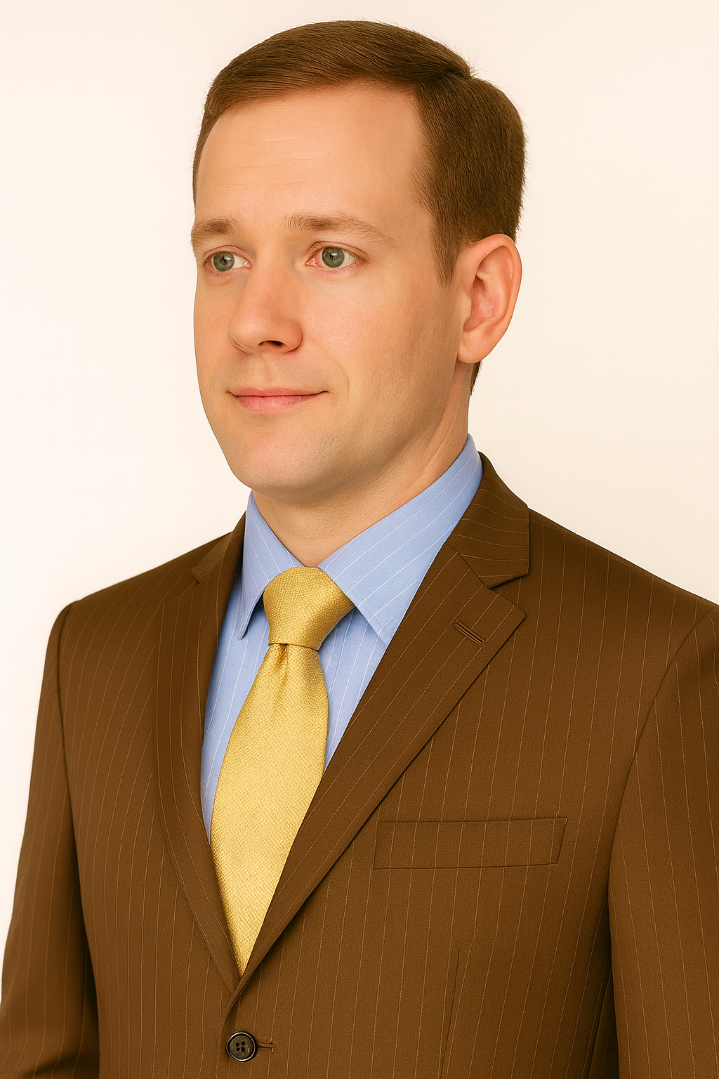 Brown Pinstripe Feel Poly-Rayon Three ~ 3 Buttons Style Suit Pleated Pants