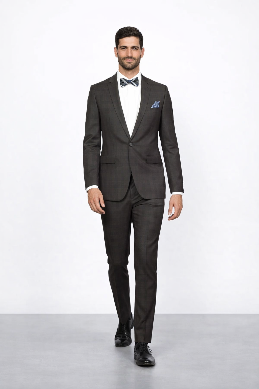 Rossiman Rossi Brown Plaid Slim Fit Suit
