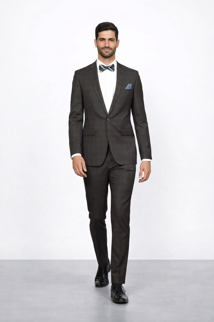 Rossi Man Brown Slim Peak Lapel Suit & Plaid Pants