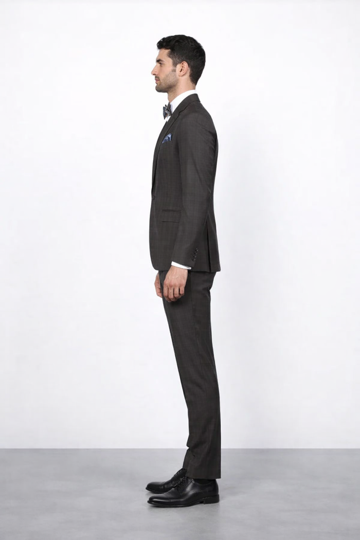 Rossi Man Brown Slim Peak Lapel Suit & Plaid Pants