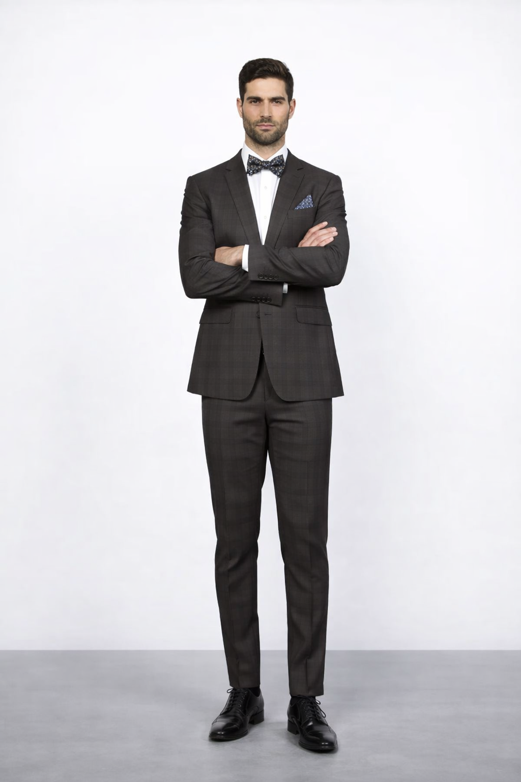 Rossiman Rossi Brown Plaid Slim Fit Suit