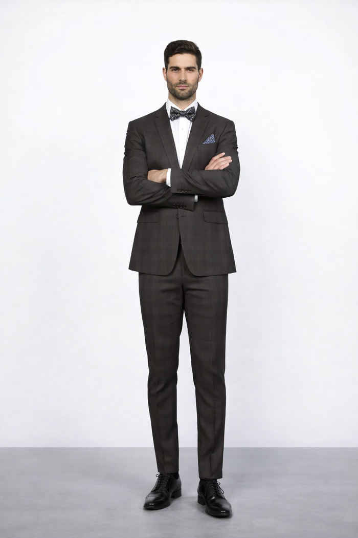 Rossi Man Brown Slim Peak Lapel Suit & Plaid Pants