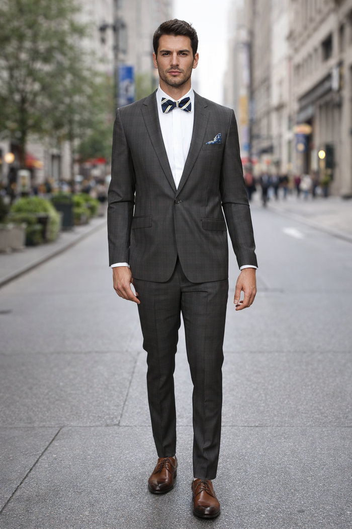 Rossi Man Brown Slim Peak Lapel Suit & Plaid Pants