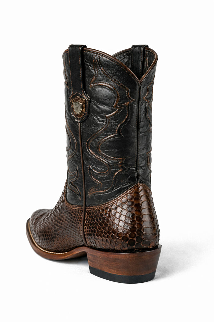 Python Skin Yellow Gold J Toe Boots for Men