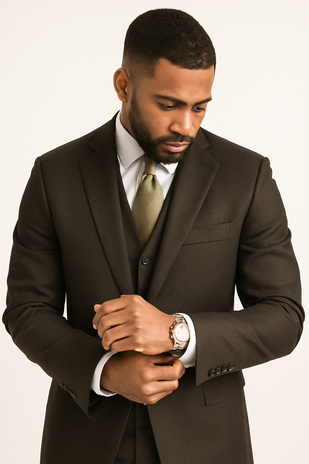 Men's Brown 2 Button Vitali Brand Flat Front Pants Regular Fit Side Vented Suit