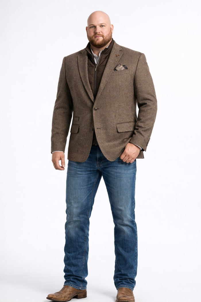 Men’s Brown Herringbone Tweed Cowboy Western Blazer – Classic Country Sport Coat Jacket for Ranch Wear,  Cowboy Jacket