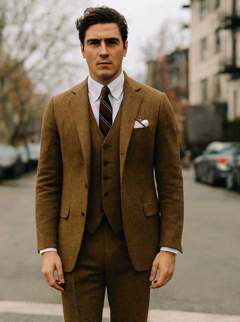 Mens Brown Tweed Suit- Brown Winter Fabric Heavy Suit