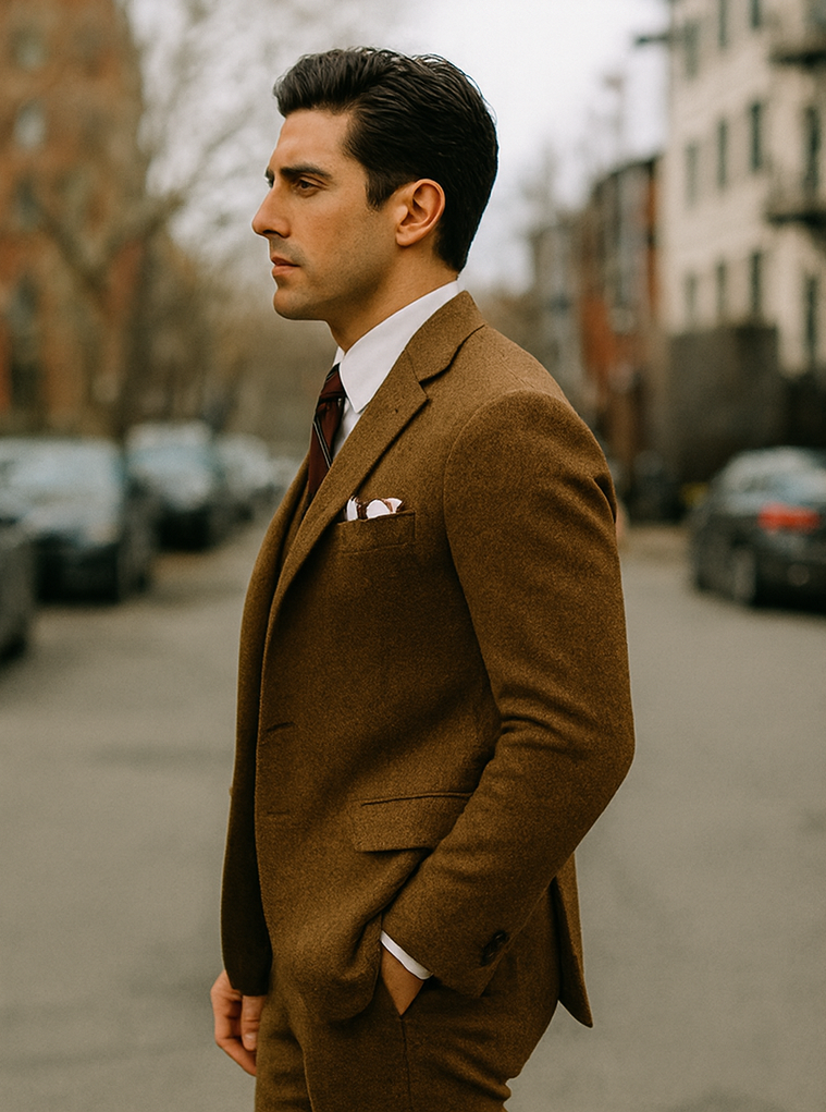 Mens Brown Tweed Suit- Brown Winter Fabric Heavy Suit