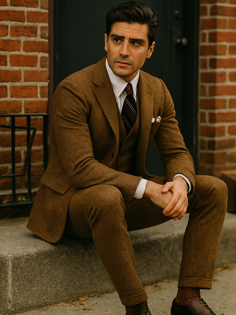 Mens Brown Tweed Suit- Brown Winter Fabric Heavy Suit