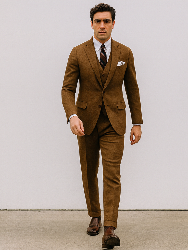 Mens Brown Tweed Suit- Brown Winter Fabric Heavy Suit
