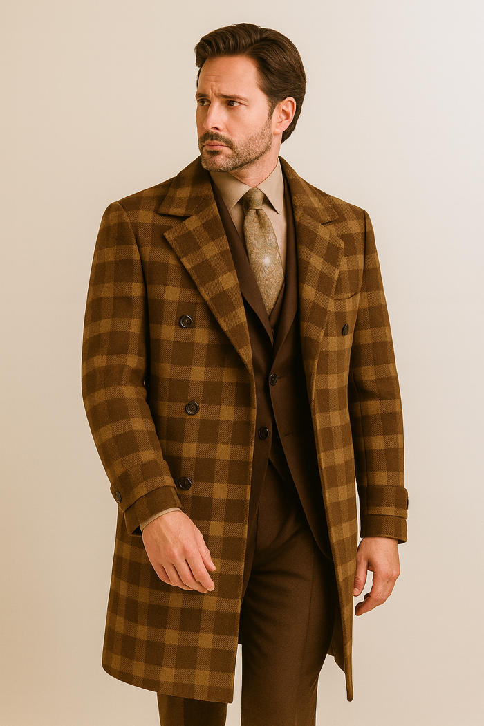 Veno Giovanni Men's 100% Wool Full Length Length Top Coat Double Breasted