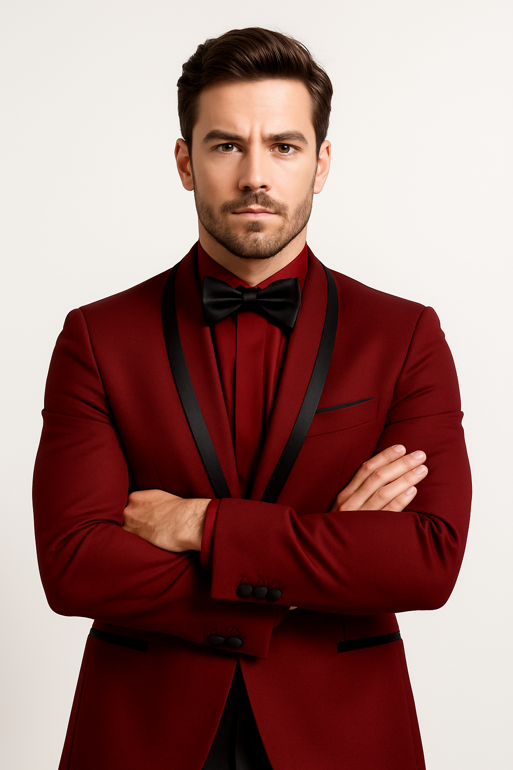 Prom ~ Wedding Tuxedo Dinner Jacket Burgundy and Black Trim