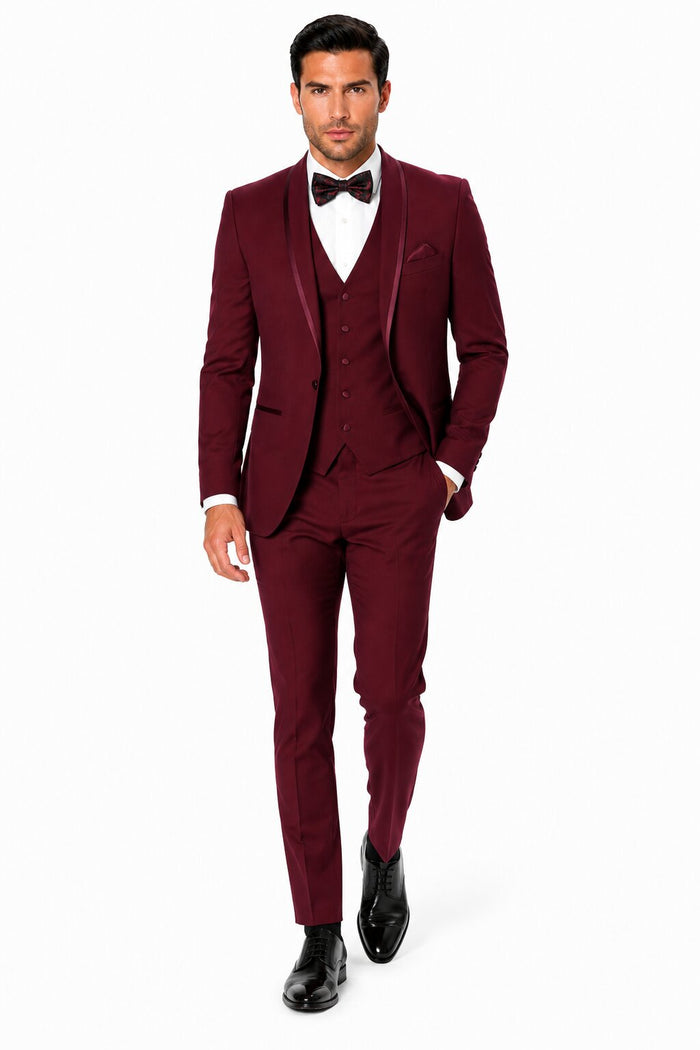 One Button Maroon and Black Suit - Black and burgundy suit