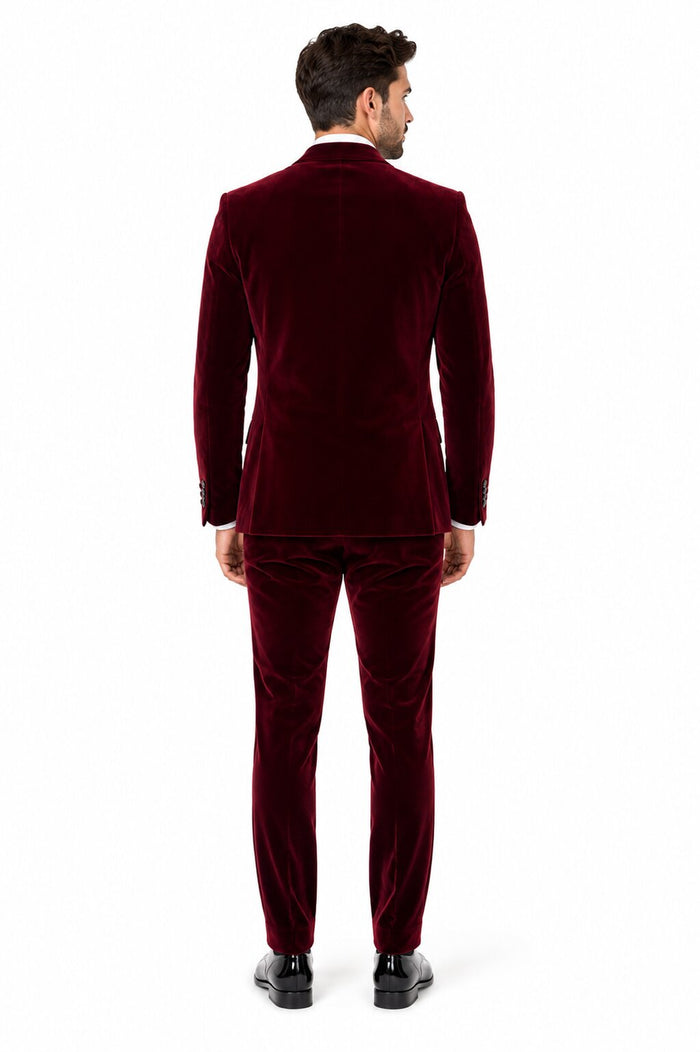 Velvet Suit Matching Velvet Pants - Burgundy Suit