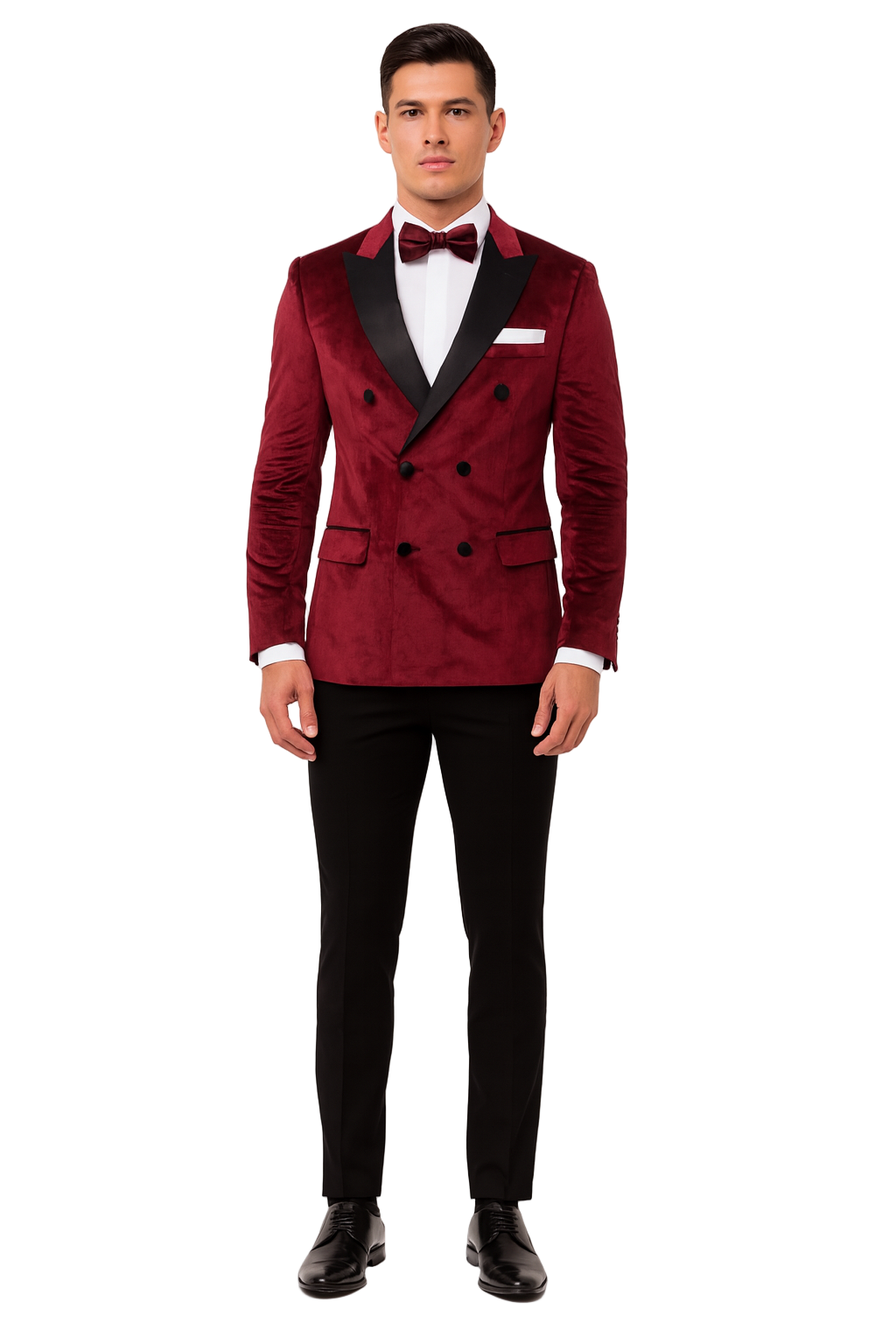SKU#JA58269 Mens Burgundy Velvet Tuxedo - Velvet Suits Double Breasted Tuxedo Suits - Slim Fit