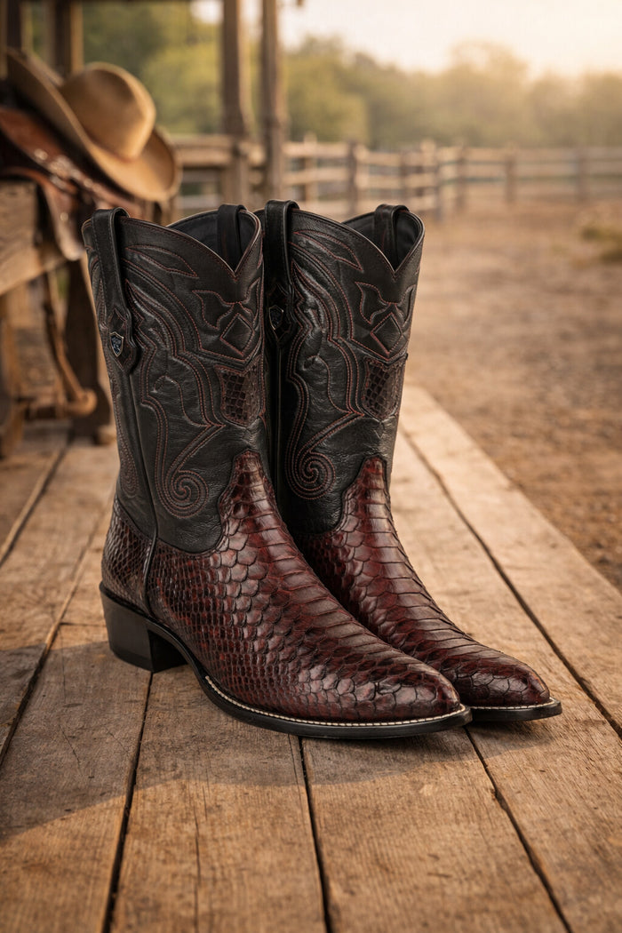 Python Skin Yellow Gold J Toe Boots for Men