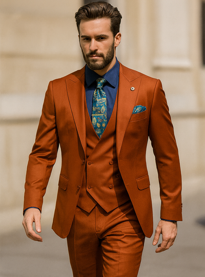 Men’s Burnt Orange 3-Piece Suit with Vest