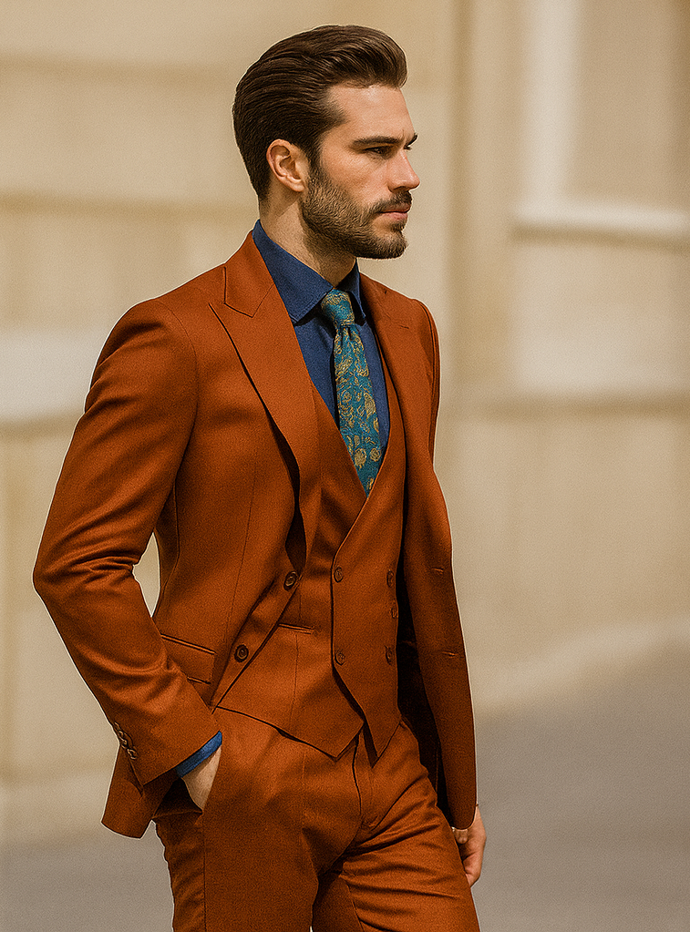 Men’s Burnt Orange 3-Piece Suit with Vest