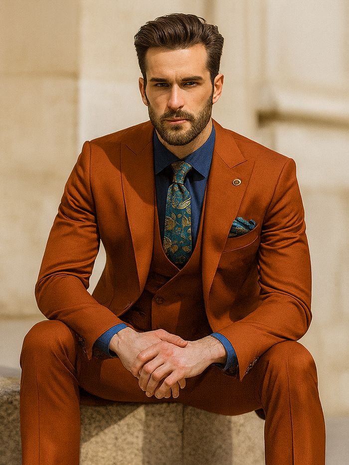 Men’s Burnt Orange 3-Piece Suit with Vest