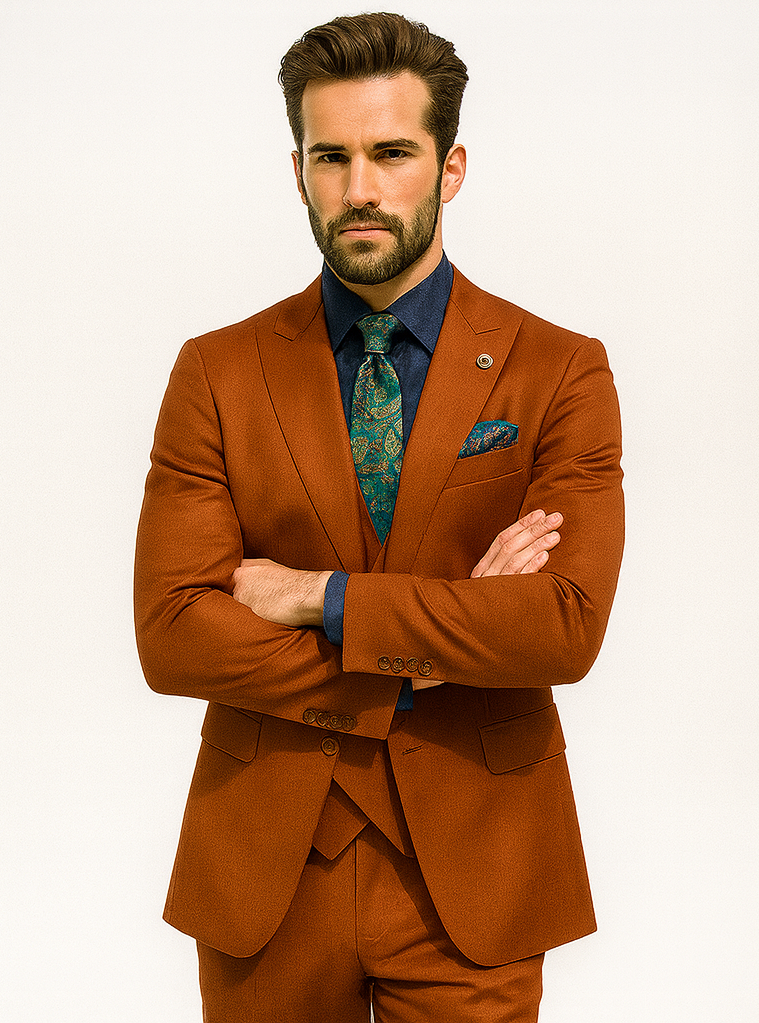 Men’s Burnt Orange 3-Piece Suit with Vest