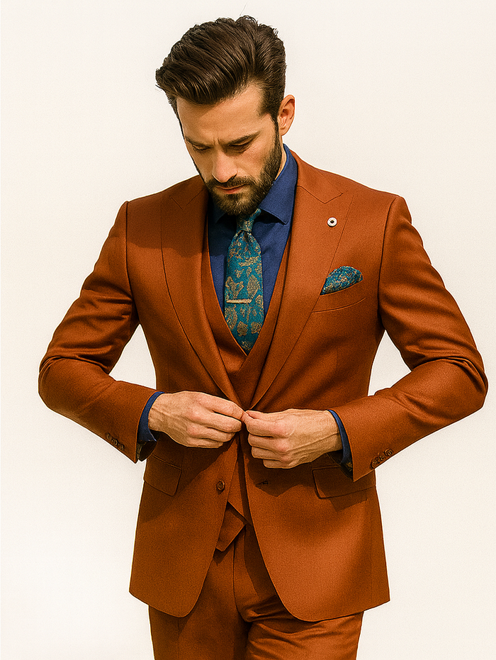 Men’s Burnt Orange 3-Piece Suit with Vest