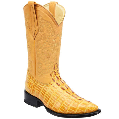 Men's Caiman Tail Print Black Leather J-Toe Boots