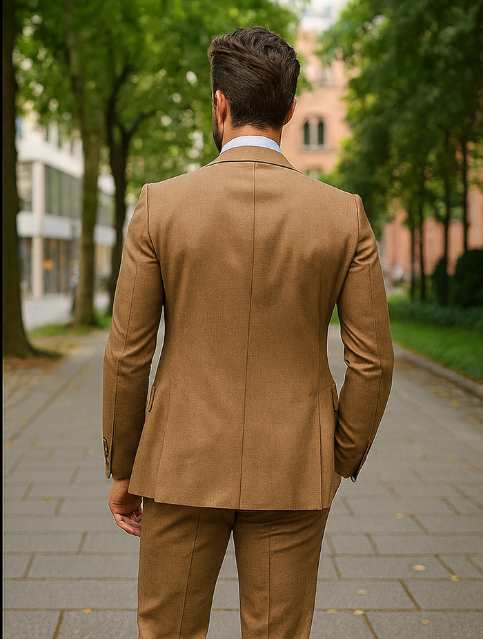 Camel Brown 3-Piece Suit with Vest & Chain