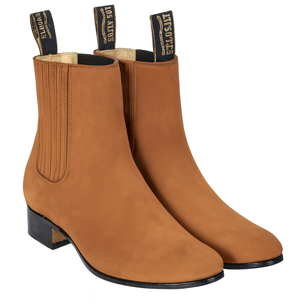 Men's Camel Genuine Suede Charro Leather Short Boots