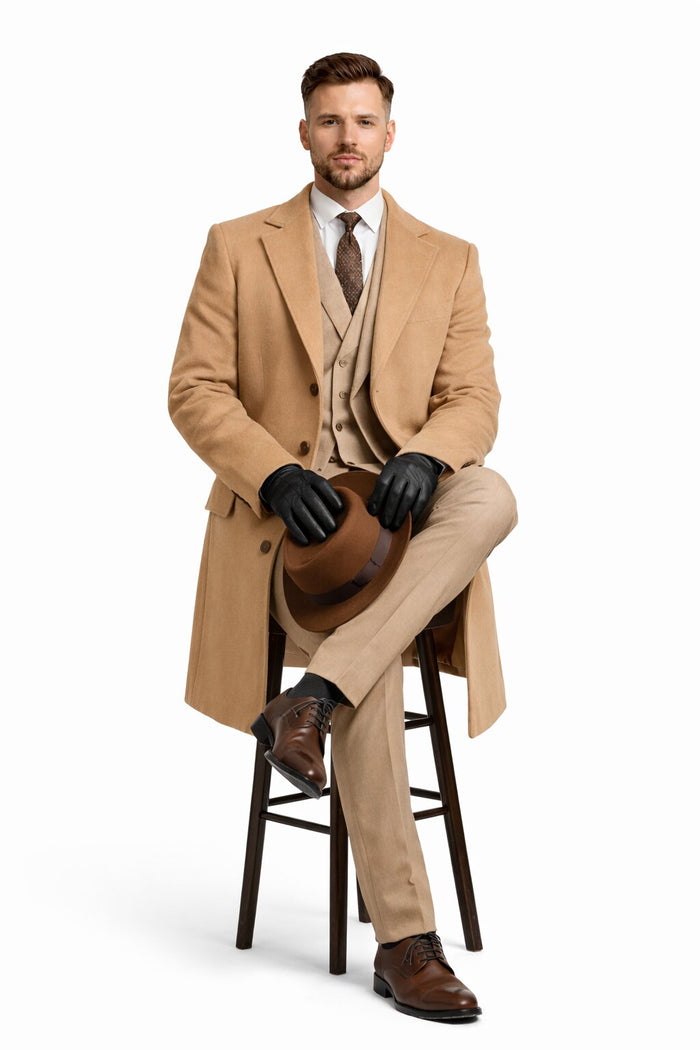 Michael Gray Tan Suit & Camel Overcoat Costume