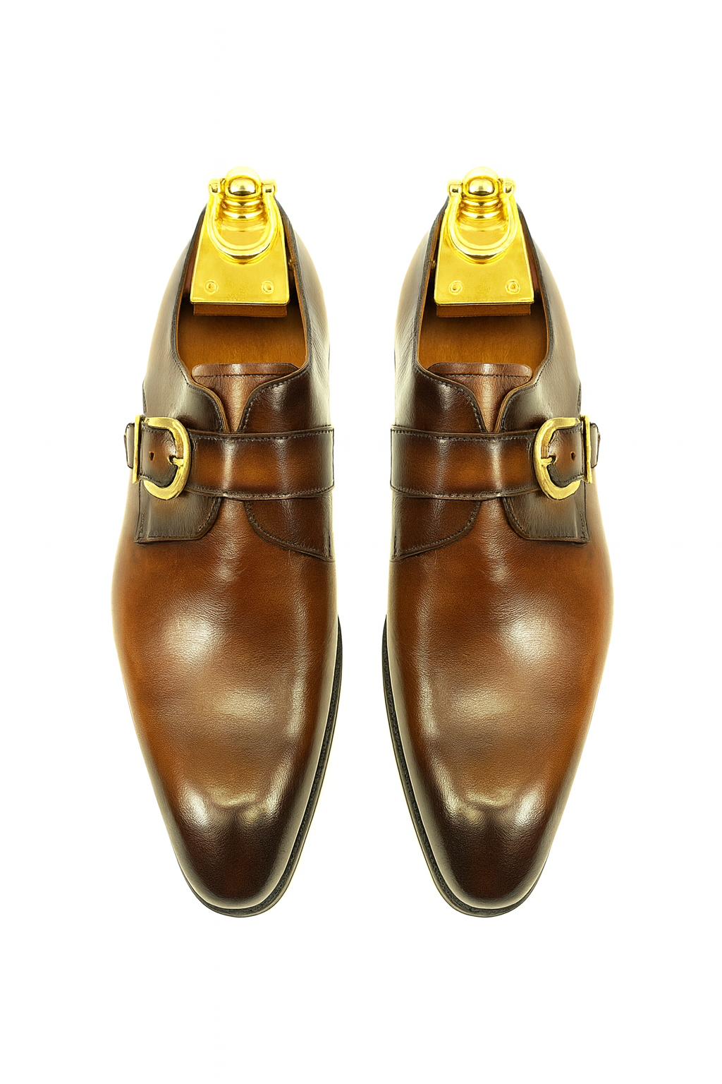 Mens Carrucci Classic Leather Fade Single D-Buckle Monk Strap Dress Shoe in Chestnut