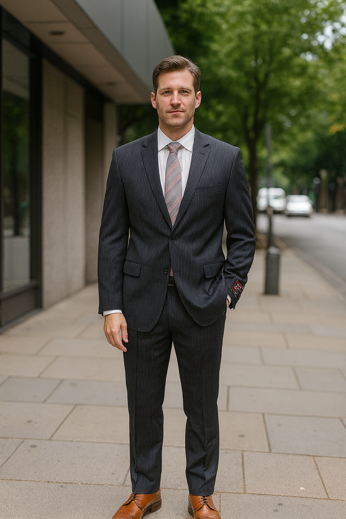 Men's Charcoal Gray Pinstripe 2-button 2 Piece Suits - Two piece Business suits Suit