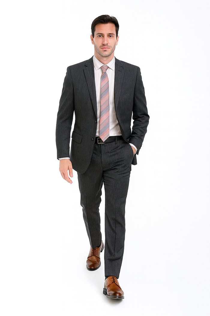 Men's Charcoal Gray Pinstripe 2-button 2 Piece Suits - Two piece Business suits Suit