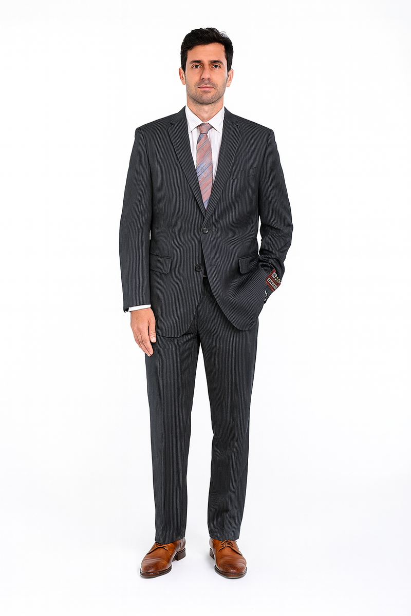 Men's Charcoal Gray Pinstripe 2-button 2 Piece Suits - Two piece Busin