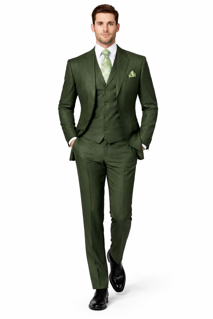 Men's Double Vents 3 Button Olive Green Cheap Priced Business Suits Clearance Sale
