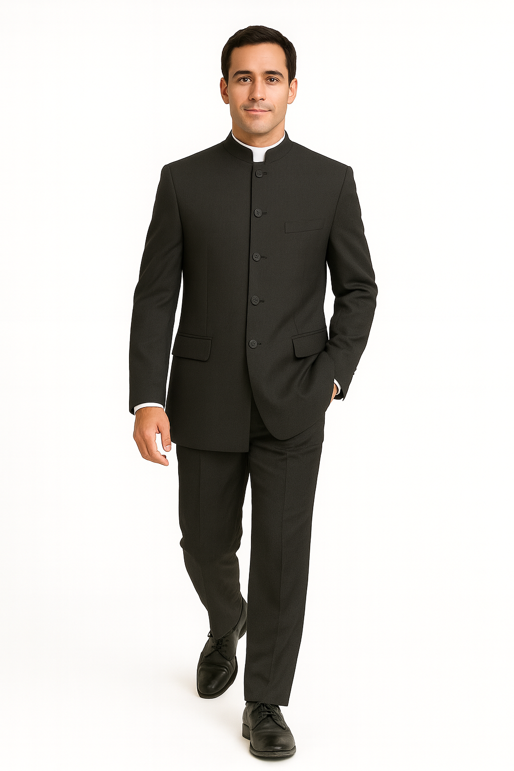 Men's Suit Mandarin Collar Black Pinstripe 5 Button Chinese Nehru Banded Collar Style Three Piece Low Priced Fashion Outfits Suits