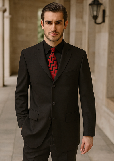 Mens Classic 3-Button Black Suit by Milano Moda