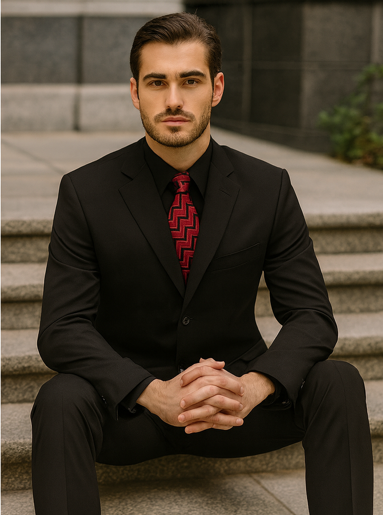 Mens Classic 3-Button Black Suit by Milano Moda