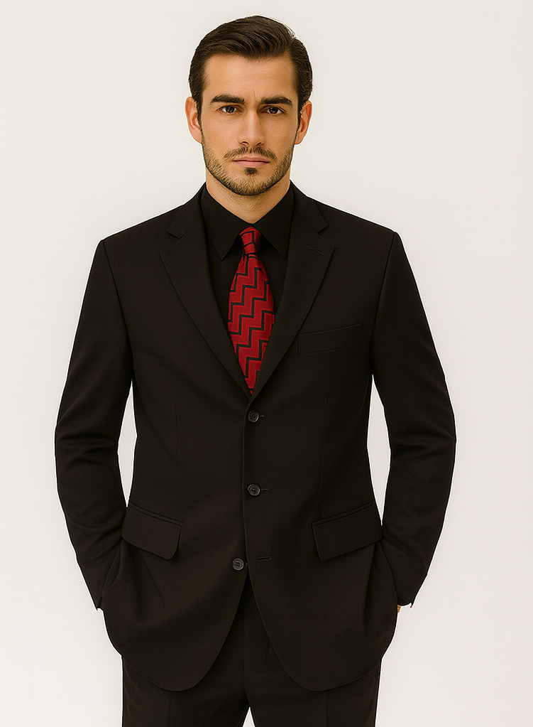 Mens Classic 3-Button Black Suit by Milano Moda